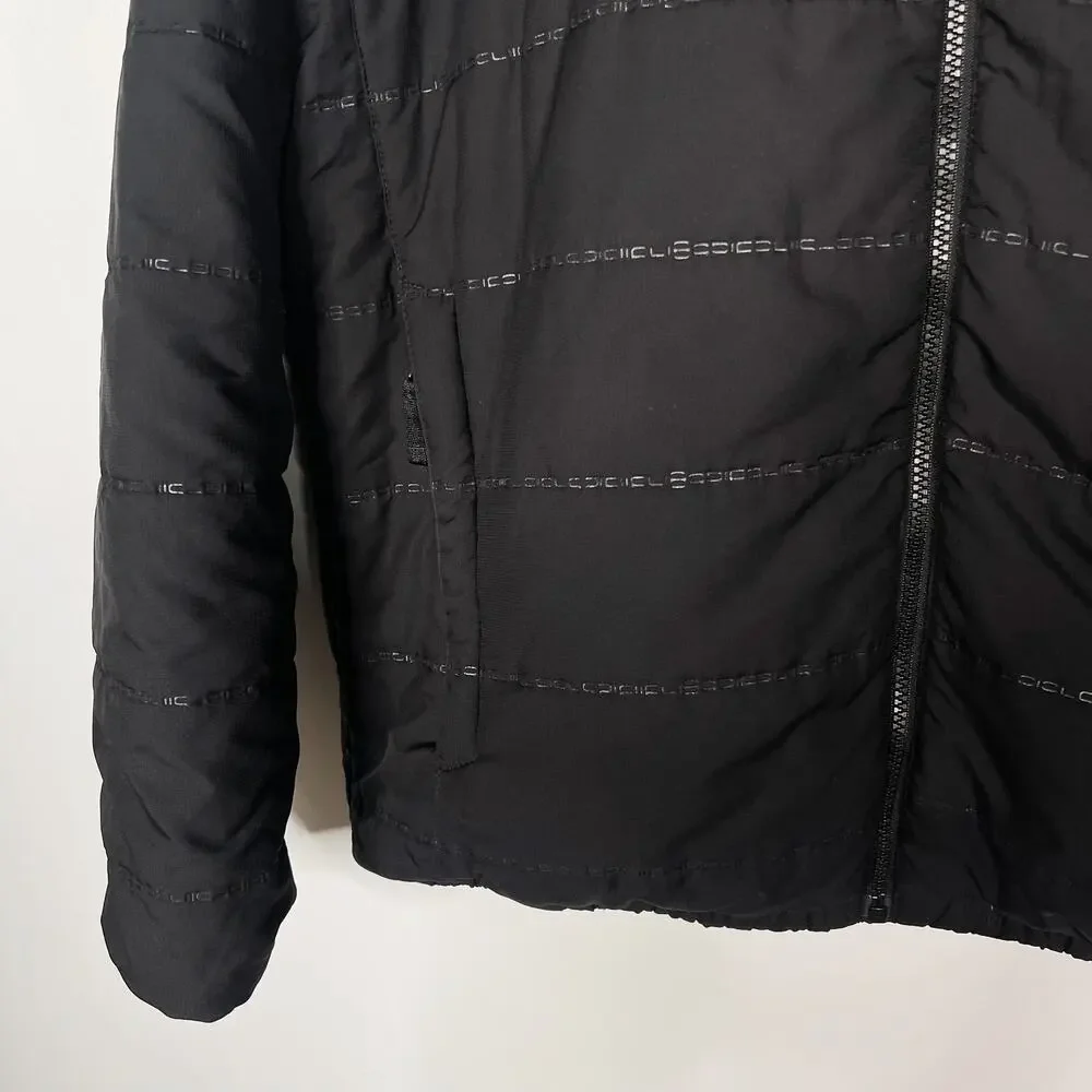 The North Face Mens Large L Black Tonal Striped Puffer Jacket Full Zip Pockets